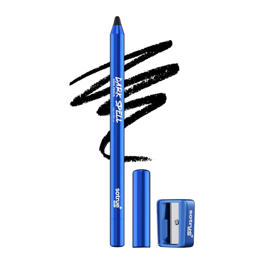 Sotrue Dark Spell Kohl Kajal Pencil with Sharpener | Smudgeproof, 24 Hours Long Stay | One Swipe Application | Matte Finish |1.5 gm