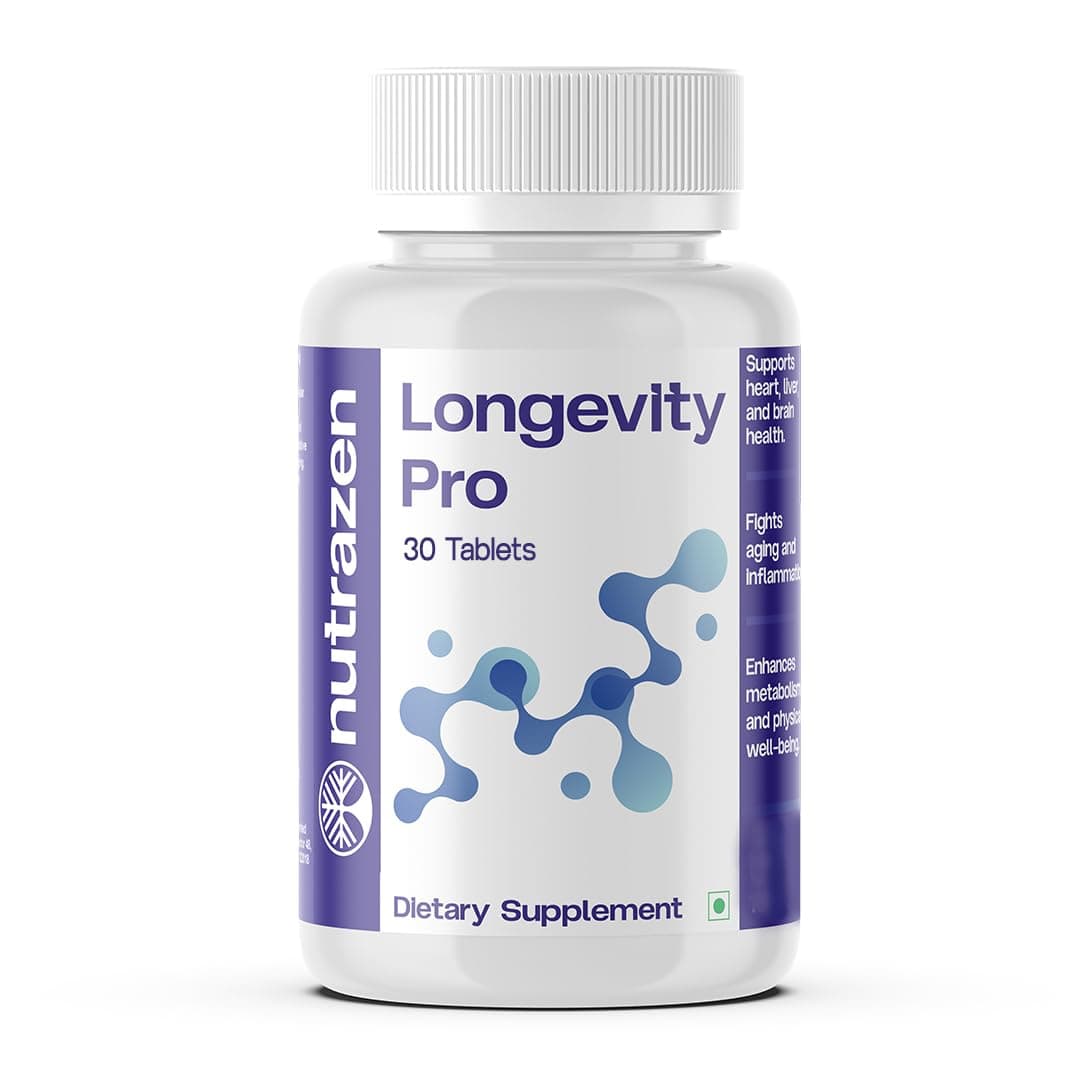 Nutrazen Longevity Pro - Resveratrol, NMN, CoQ10, L-Acetyl Carnitine, ALA, EGCG, Curcumin, L-Camosine, Hyaluronic Acid, Fisetin, Apigenin, Astaxanthin, Spermidine, Lycopene, L-Ergothioneine