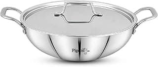Pigeon Tristeel Triply Stainless Steel Kadai 3100ml (24CM) with Lid | ISI Marked Deep Kadhai for Gas & Induction | Heavy Bottom Rust-Free Cookware