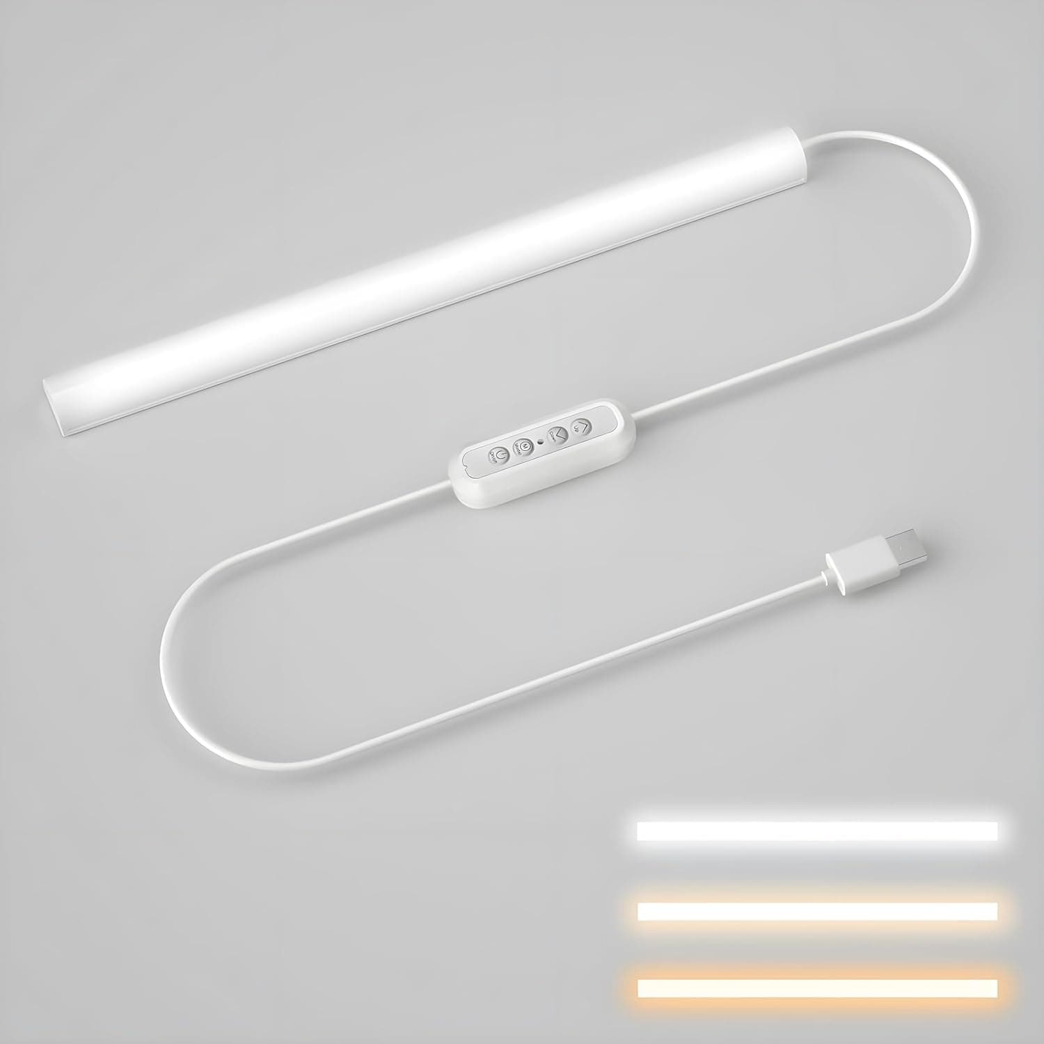 JIAVAXA Led Under Cabinet Light, Closet Light with 3 Color Modes Brightness USB Plug Batten Light, Counter Light, Desk Light | White