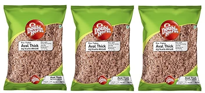 Double Horse Organic Fibre Rich Red Aval Thick - 500 g (Pack of 3)|Pauwa|Chira|Sira|Healthy Poha|Export Quality