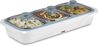 Jaypee Plus E-3 Bowl Electrical Serving Casserole Chafing Dish,1000ml Each|Stainless Steel 3 Dish Food Buffet Server |3 in 1 Electiric Bowl for Reheating Food, White