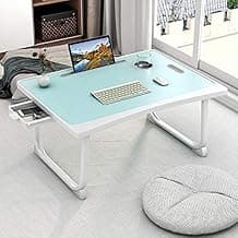 Tarkan Portable Folding Laptop Desk for Bed, Lapdesk with Handle, Drawer, Cup & Mobile/Tablet Holder for Study, Eating, Work (Blue)