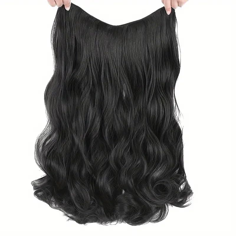 Assu Curly Wavy Hair Extensions for Women | No Shine, Instant Volume & Length Clip-In Volumizer | 24 Inches Hair Extensions for Women & Girls (Black 1B)
