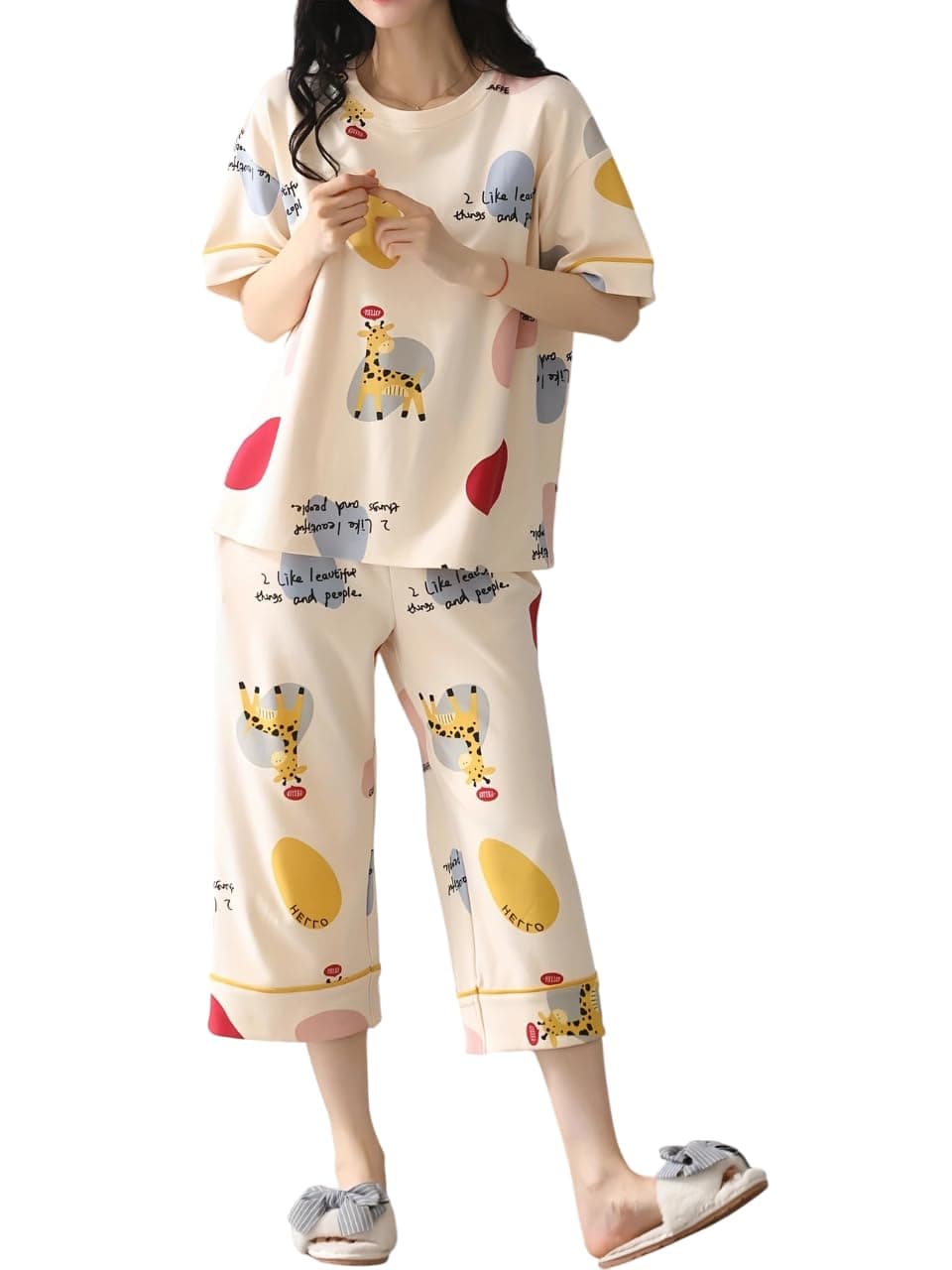 Lunza Women’s Cotton Pajama Set with Top & Pants|| Korean Night Suit|| Lightweight Printed Set || Soft & Comfy Sleepwear for Girls & Women