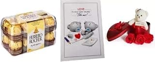 Ferrero Rocher Pack Of 16 Chocolates With Beautiful Greeting Card For Your Sweet Heart & Heart Box Combo (Ferrero Rocher 16 Chocolate - 1, Greeting Card - 1, Heart Box -1)