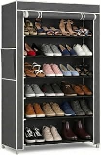 6 Layer Shoe Rack Plastic with Grey Cover | Multipurpose Plastic Shoe Rack for Home | Space Saving Foldable Shoe Stand | Storage Rack for Home, Bedroom & Entryway