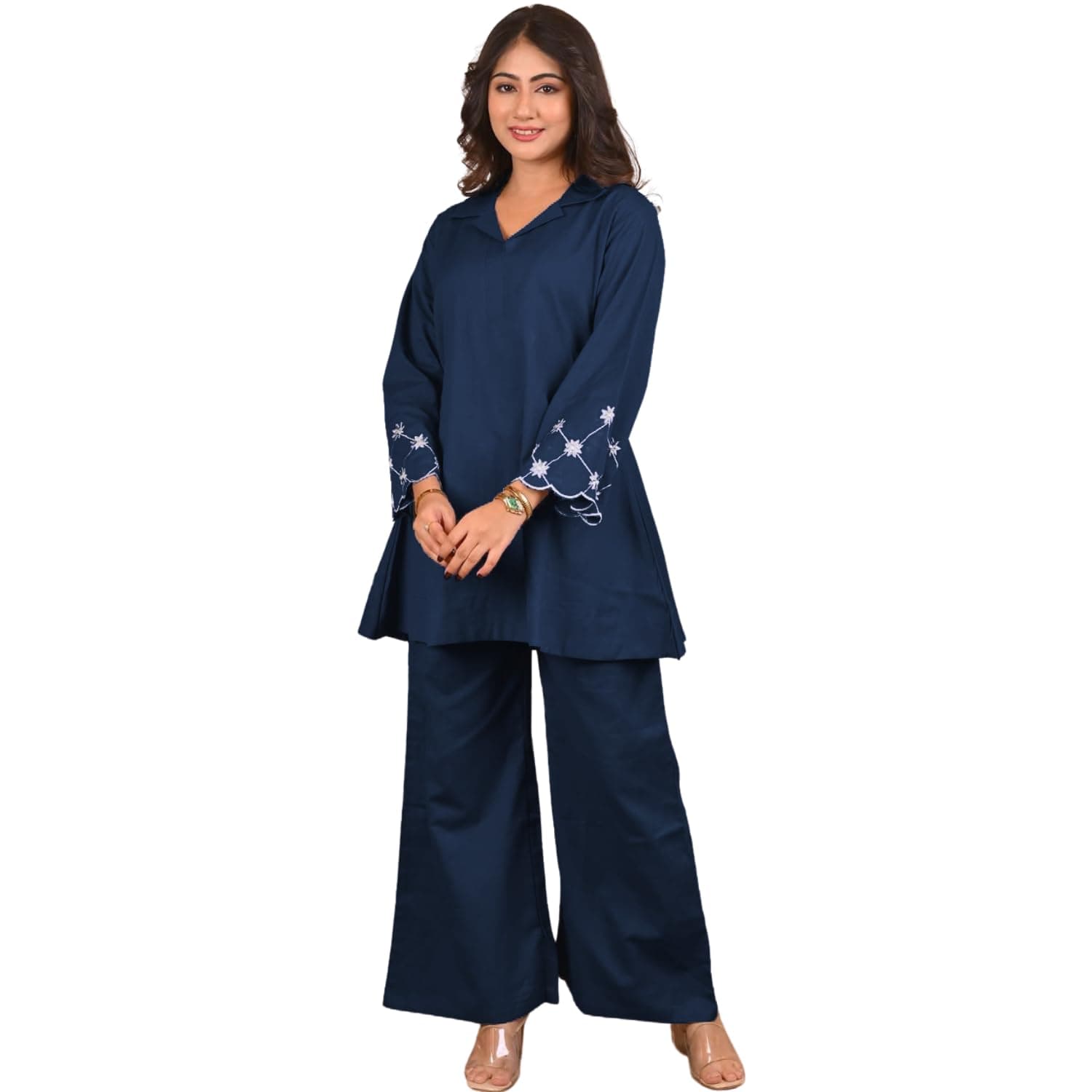 SHIENZY Women Rayon Embrioded Co Ord Set | Stylish V Neck Co-Ord Set for Women | Straight Kurta & Plazzo | Short Kurti and Pant Latest | Party & Ethnic Wear | Traditional & Casual Kurti Set