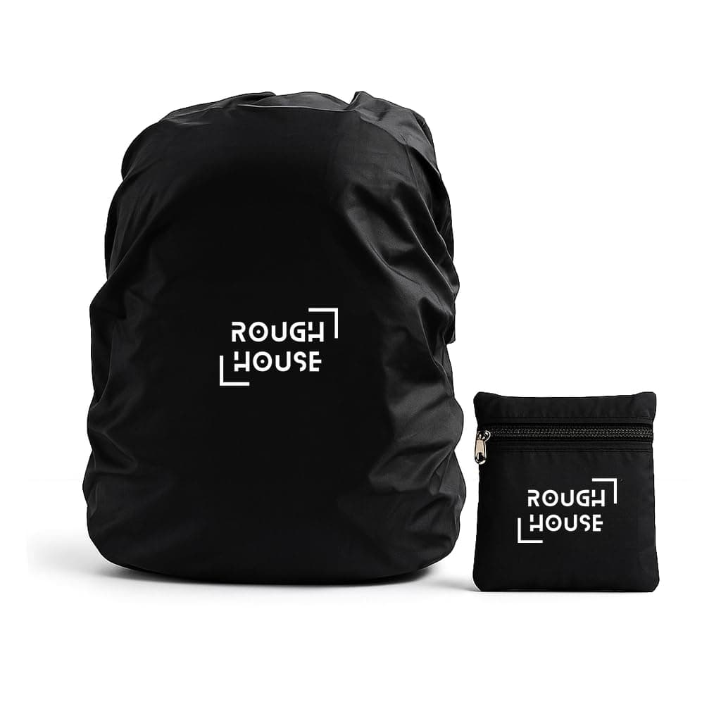 Roughhouse Waterproof Rain Cover for Backpack up to 45L | Dustproof, Lightweight, Foldable with Pouch | Ideal for Travel, Trekking, College & Bike Rides (Black)