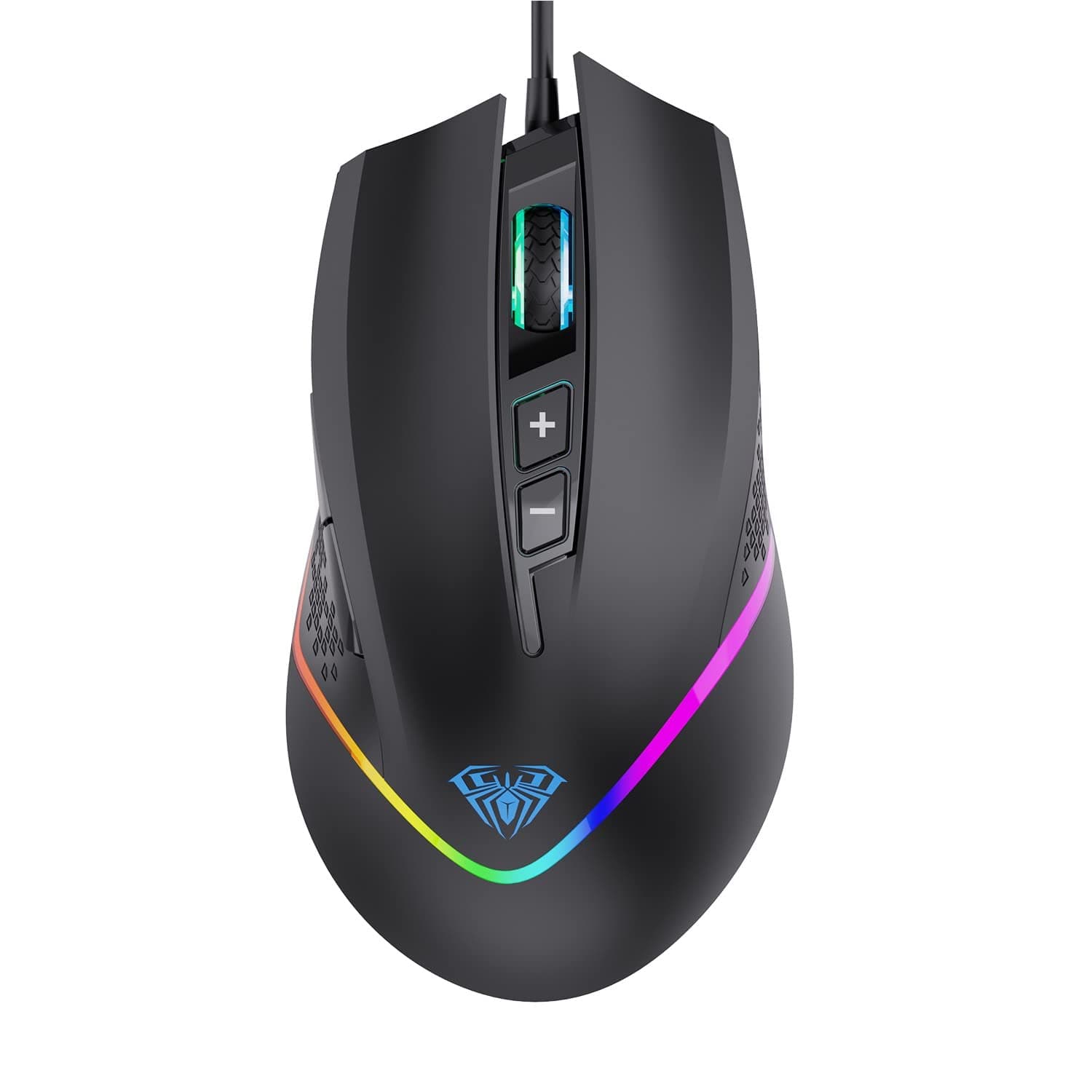AULA F805 Wired Gaming Mouse, Rainbow Backlight, DPI Range 800-1600-2400-3200-4800-6400, Polling Rate 125Hz, Compatible with WinXP/2000/7/8/10/Mac | Black