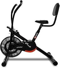 PowerMax Fitness BU-201 Dual Action Air Bike/Exercise Bike for Home |Gym Cycle for Workout With Adjustable Cushioned Seat | Non-Slip Pedals | Moving Handles Black Gym Bike, Max user weight 120 KG