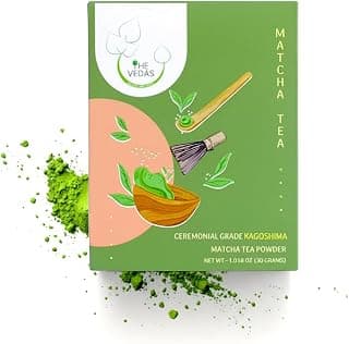 The Vedas Premium Ceremonial Grade Matcha – Kagoshima Harvest – Authentic Japanese Green Tea Powder – First Flush Ceremonial Quality (1.06 Ounce Pouch)