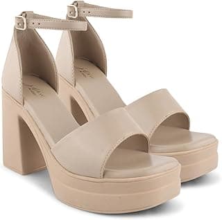 JM LOOKS Women's Block Heel Sandal Platform Sandal Ankle Strap Open Square Toe High Heel Sandal for Wedding Party Evening Prom