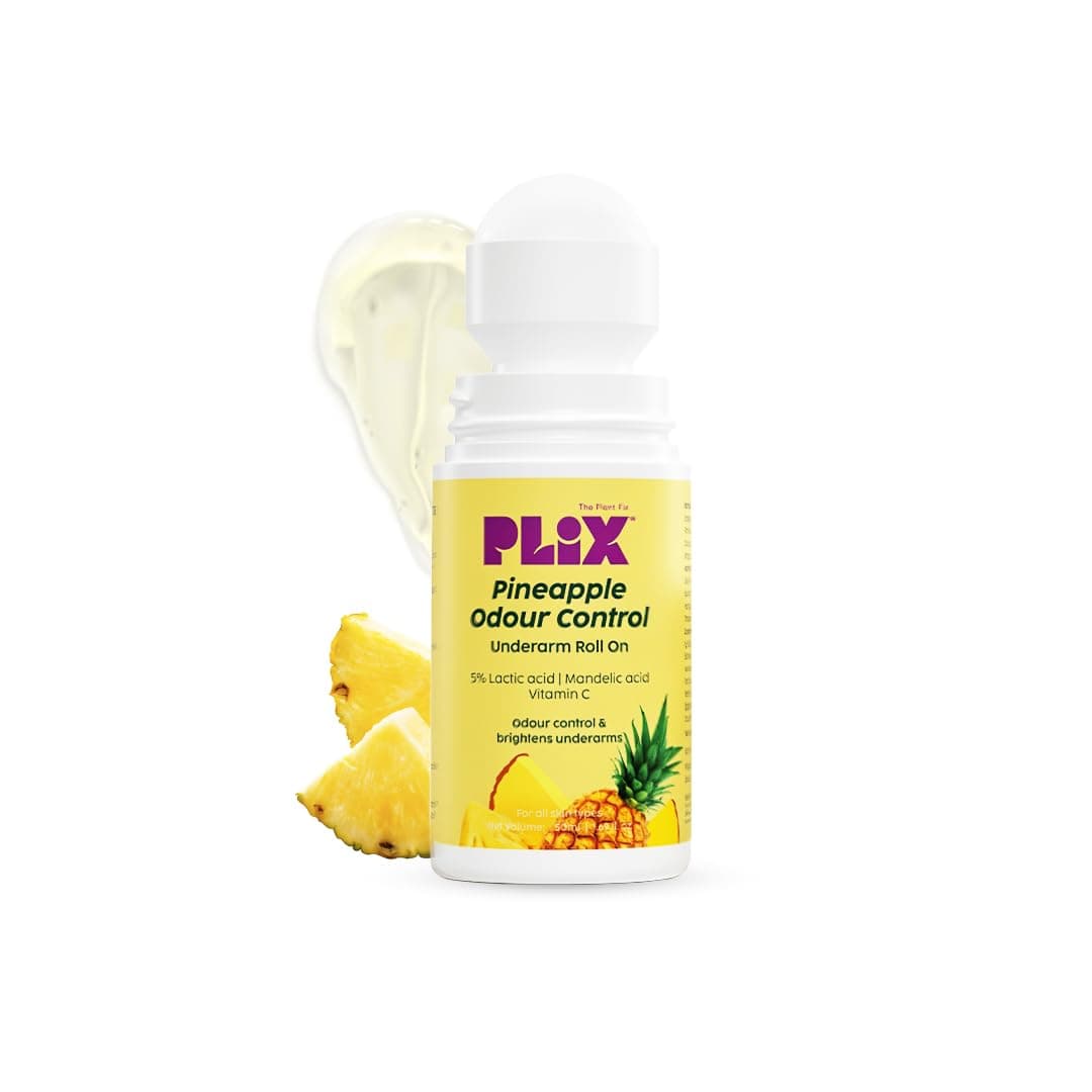 The Plant Fix Plix Pineapple Odour Control Underarm Roll-On (50Ml) With 5% Lactic Acid & 1% Mandelic Acid, Prevents Body Smell, Brightens Skin & Exfoliates Underarm, Alcohol Free - Lotion