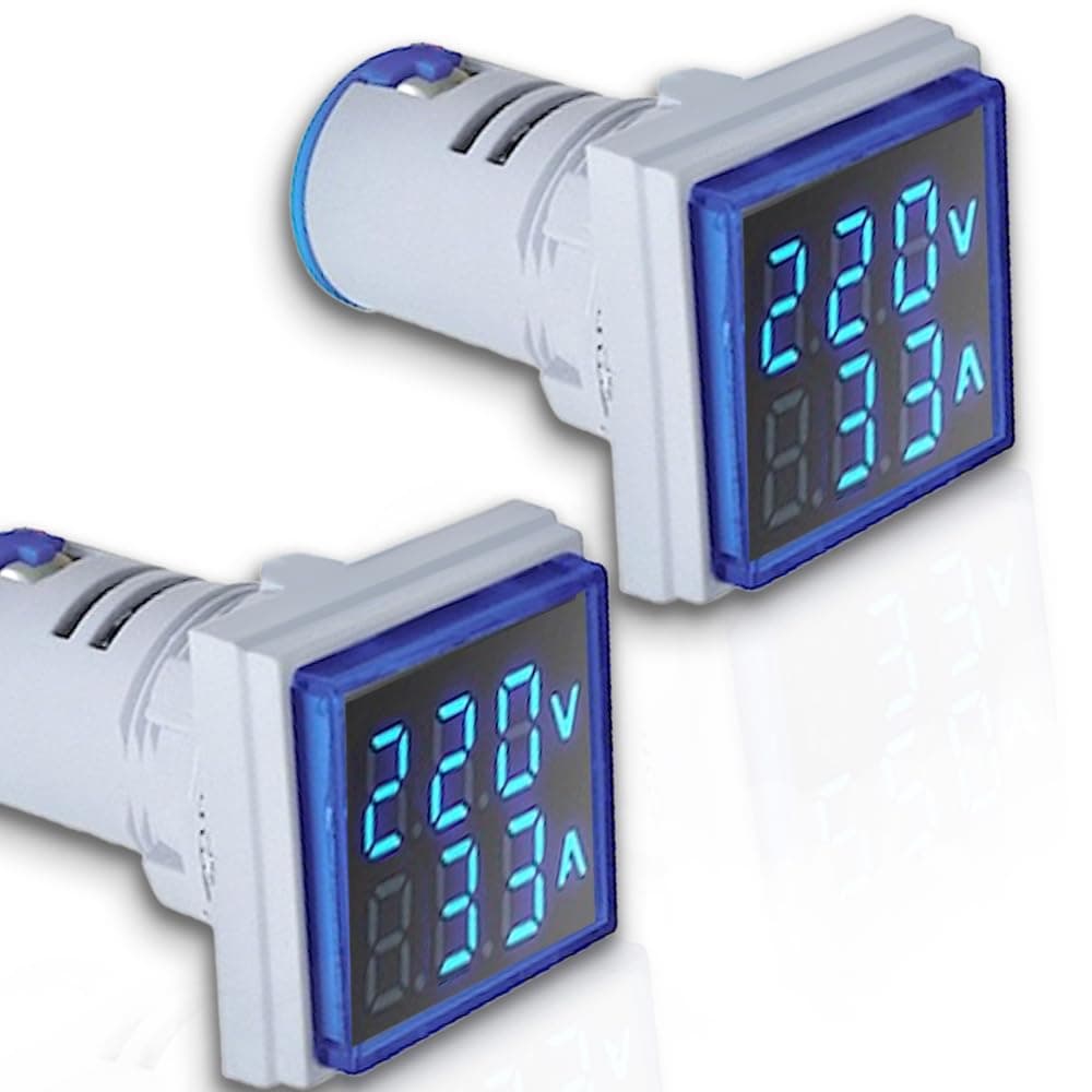 EZPHYSIKX AC AMMETER & VOLT METER 100V-500V 100AMP, VOLTAGE TESTER/VOLTMETER/AMMETER INDICATOR, DUAL DISPLAY VOLT AMPERE METER WITH SPLIT CORE CURRENT TRANSFORMER, (BLUE, PACK OF 2)