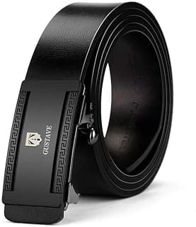 GUSTAVE Leather Belts For Men With Auto Lock -Free Adjustable Length And No Need To Punch, Length 125-130Cm, Black