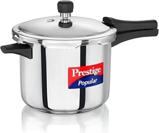 Prestige 5 Litre Stainless Steel Popular Outerlid Pressure Cooker |Gas & Induction Compatible|3 layers sandwich bottom|Controlled Gasket Release System|5 Years warranty|ISI Certified
