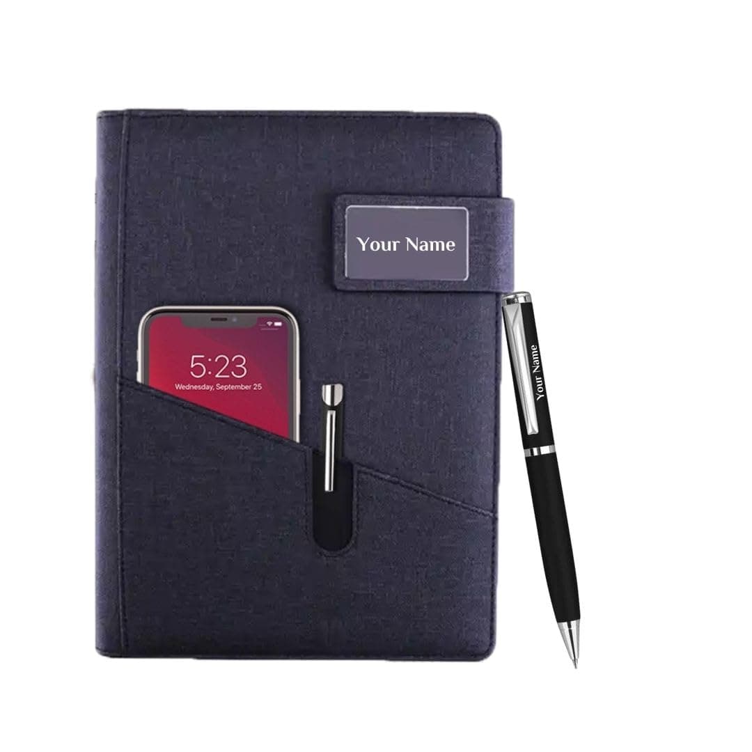 Giftana Personalized Planner Diary with Pen Gift Set,2 in 1 Customized Jute Diary with Metal Pen Gifts for Men,Personalised New Year Corporate Gift for Employee,Employee Welcome Kit (Black),200 Pages