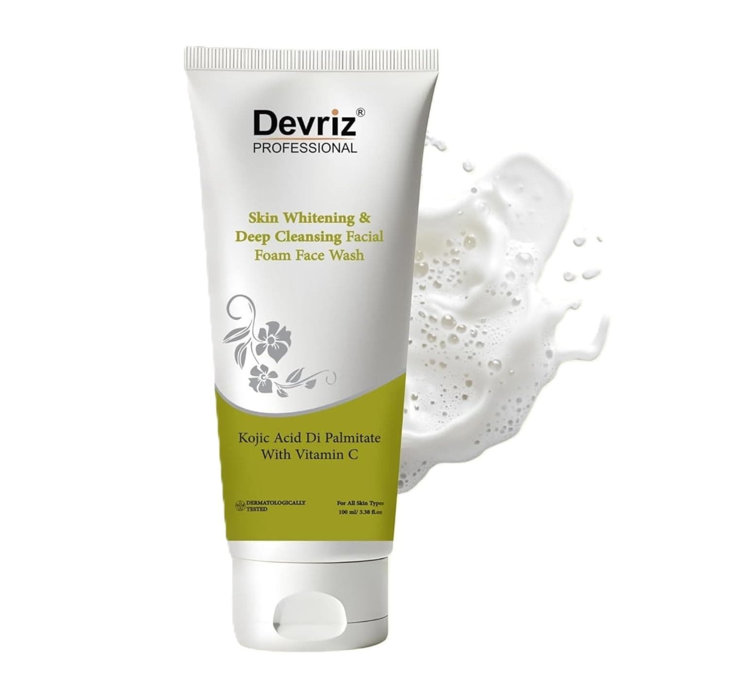 Devriz Professional Foaming Face Wash with Kojic Acid & Vitamin C for Glowing, Brighter Skin | Helps Reduce Dark Spots, Pigmentation & Fine Lines | Gentle Pore Cleanser for All Skin Types | 100ml