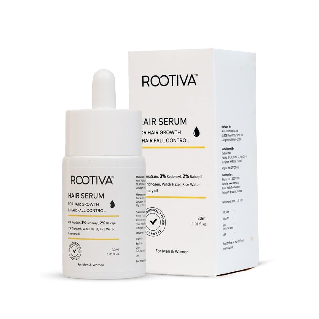 Rootiva Hair Growth Serum With 4% Anagain, 3% Redensyl, 2% Baicapil, 1% Trichogen, Witch Hazel, Rosemary Oil & Rice Water For Hair Fall Control & Hair Growth | 30 ml (30 ml (Pack of 1))