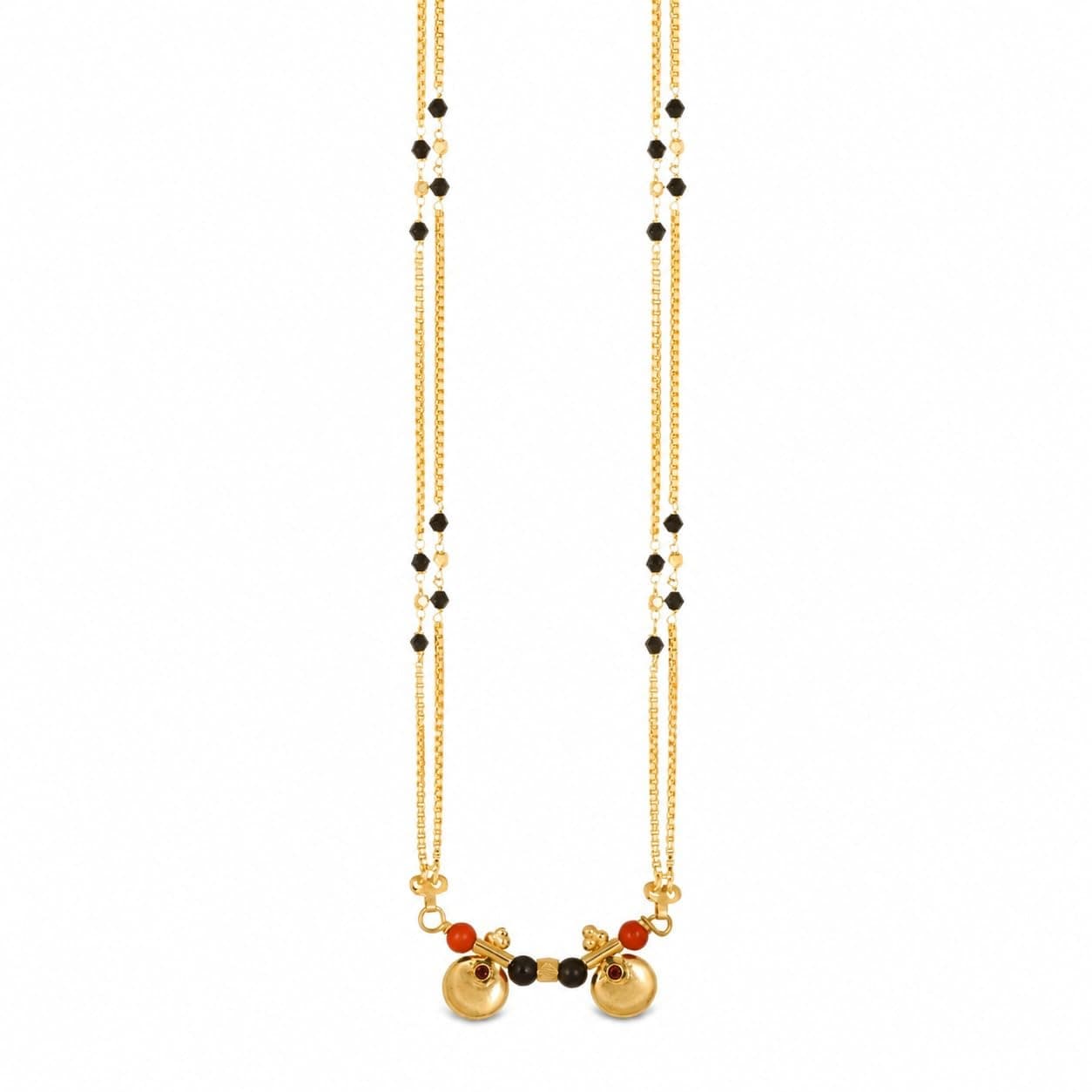 MEENAZ 2 Vati Wati Mangalsutra For Women Girls Temple South Indian Traditional 1 Gram Gold Stylish Maharashtrian Long Double Chain Double Mangal sutra Pendant Tanmaniya Black Nallapusalu Chains -666