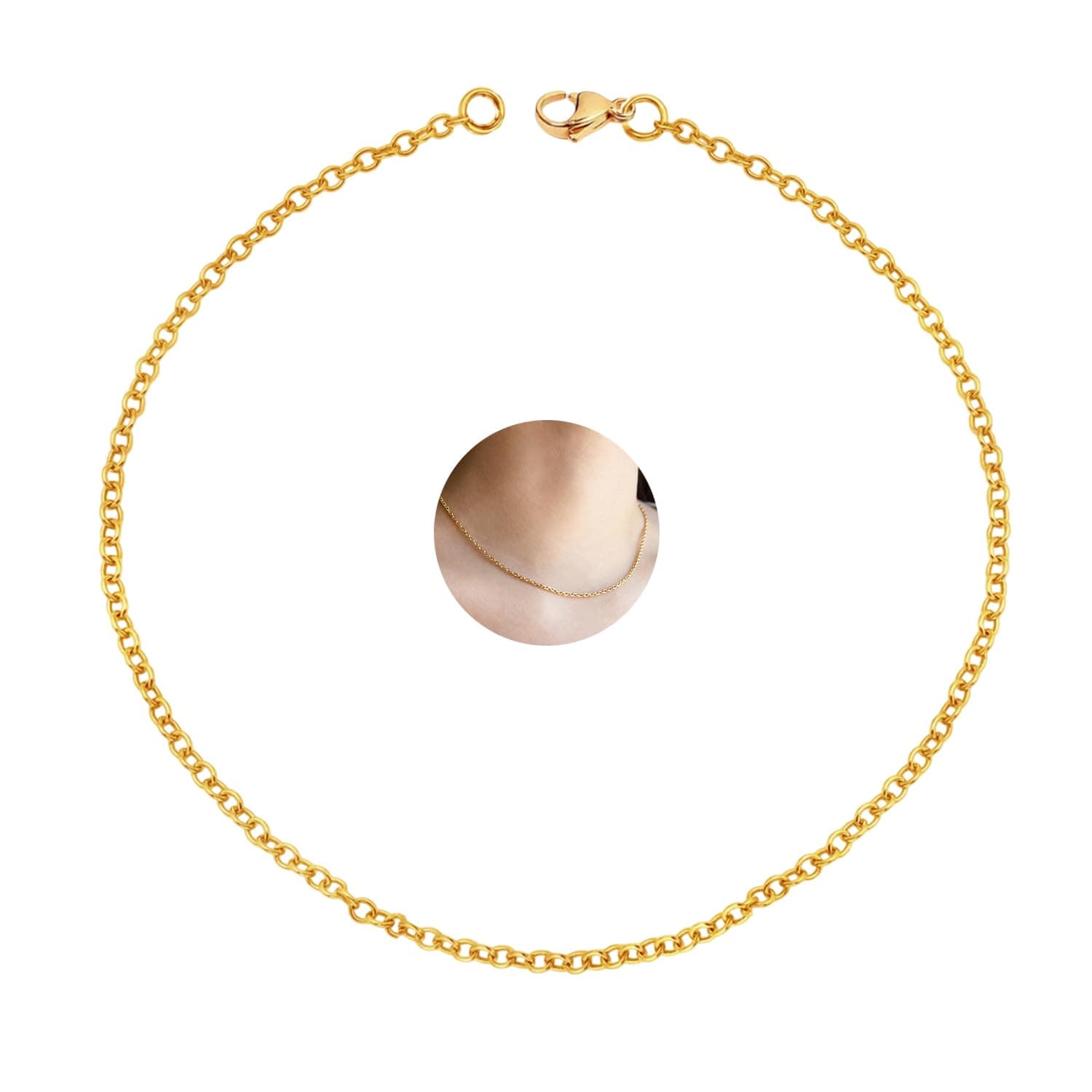VAMA FASHIONS Simple Anti Tarnish Gold Stainless Steel Western Cable Necklace Chain Neck Chains for Girls - 16 Inches - 2.5mm Thin Thickness