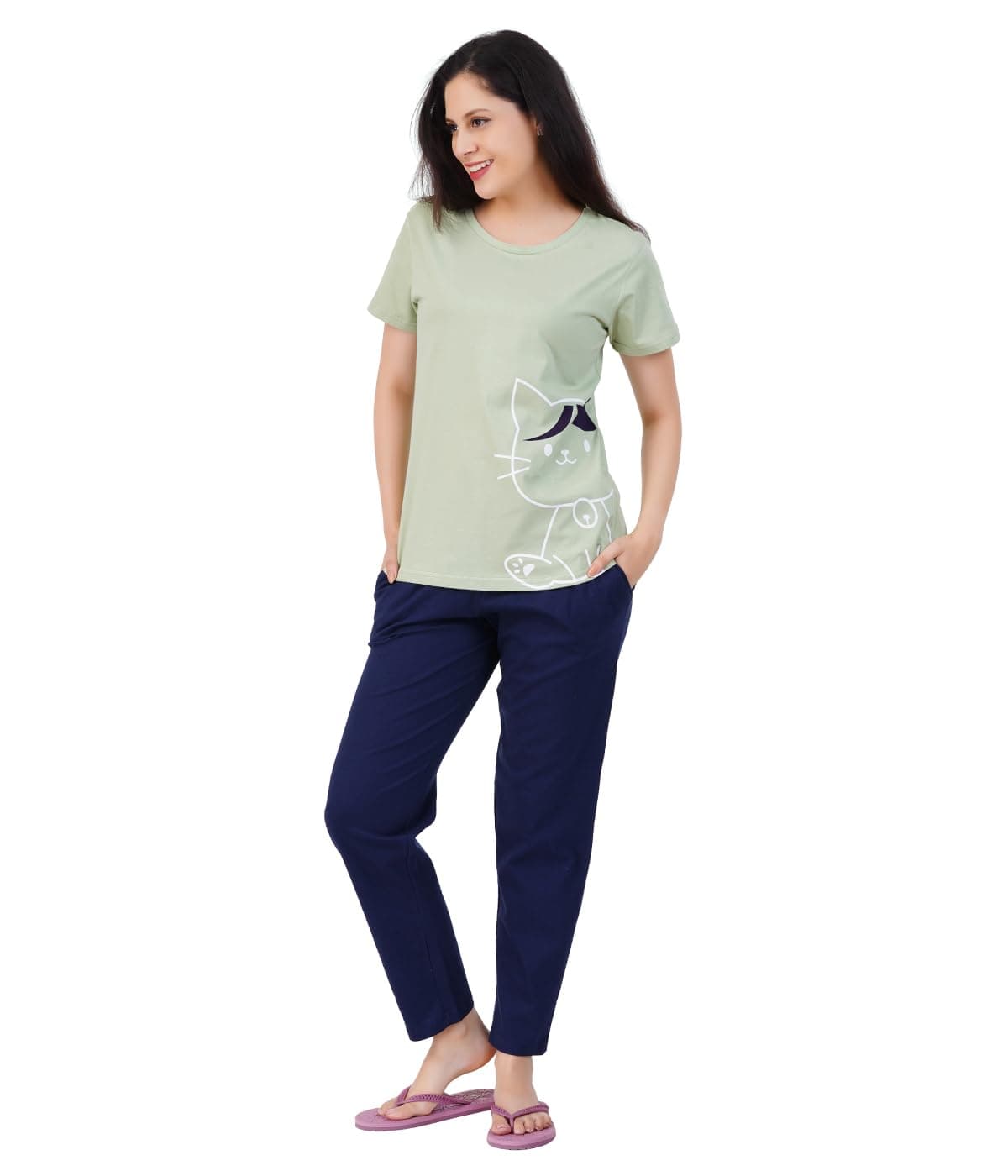litelooks clothing Women's Premium Cotton Print Night Suits – Comfortable & Stylish Pajama Set with Pockets