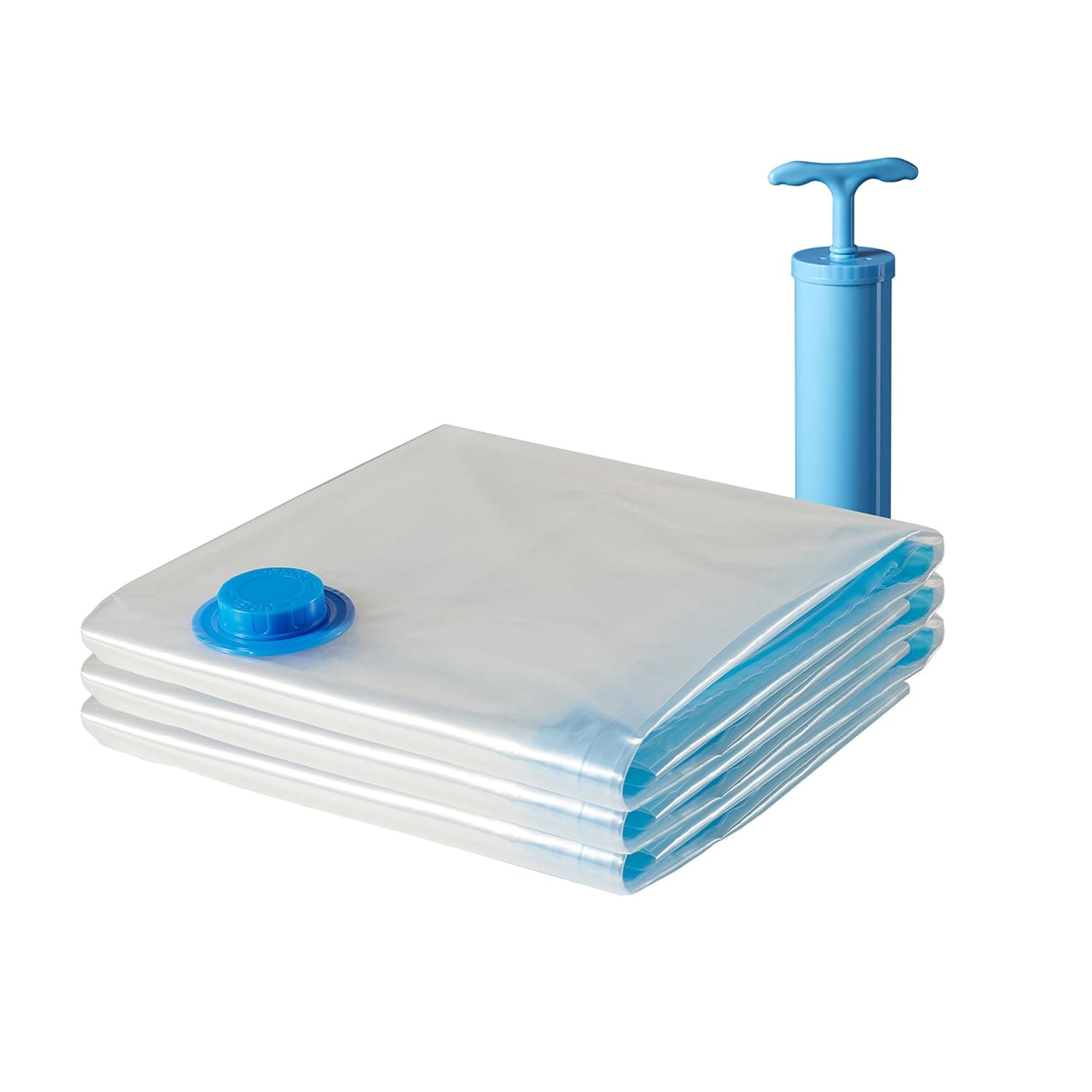 Amazon Brand - Solimo Vacuum Storage Bags for Travel|Space Saver|Airtight Reusable Ziplock with Hand Pump|Compression Storage Bag|3-Pack (Large), Transparent