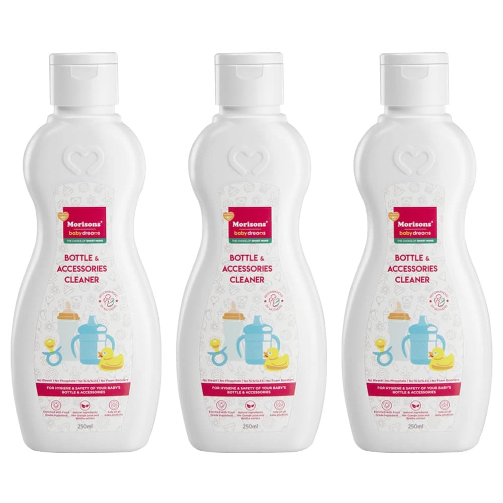 Morisons Baby Dreams Feeding Bottle & Accessory Cleaner | Anti-Bacterial | Safe for Babies | Kills Germs | Leaves no Residue | Made with Natural Ingredients | 250ml Pack of 3