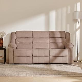 Home Centre | Cairo NXT 3-Seater Fabric Recliner | Recliner Sofa for Living Room | Solid Wood | Beige | 2 Year Warranty