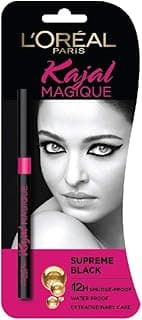 L'Oréal Paris Kajal, Waterproof Eyeliner, 14 Hours of Smudge-Proof Wear, With Vitamin E, Cocoa Butter, Olive Oil Esters and Vitamin C, Magique, Colour: Supreme Black. 0.35g