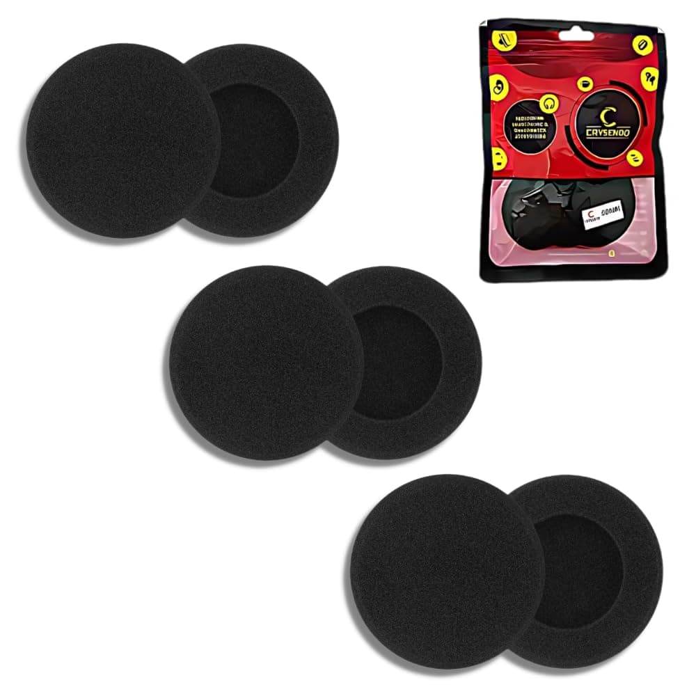 Crysendo 55mm Foam Ear Pads, 10mm Thick, 6 pcs, Black, Headphone Cushions | Pack of 6 pcs 10mm thick High-Density Foam replacement headphone cushions for worn earpads; for compatible headphones; Black