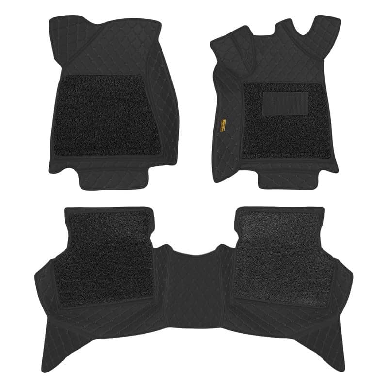 AutoZing® Luxury 7D Car Floor Mat Full Set for Jeep Compass, 7 Layer Protection Mats, Luxury Leather with Noodle/Curly Car Foot Mat with Heal Pad, Anti-Skid & Waterproof (Black Black)