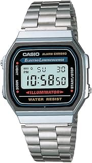 Casio Unisex Vintage A168WA-1WDF Black Digital Dial Silver Stainless Steel Band D131