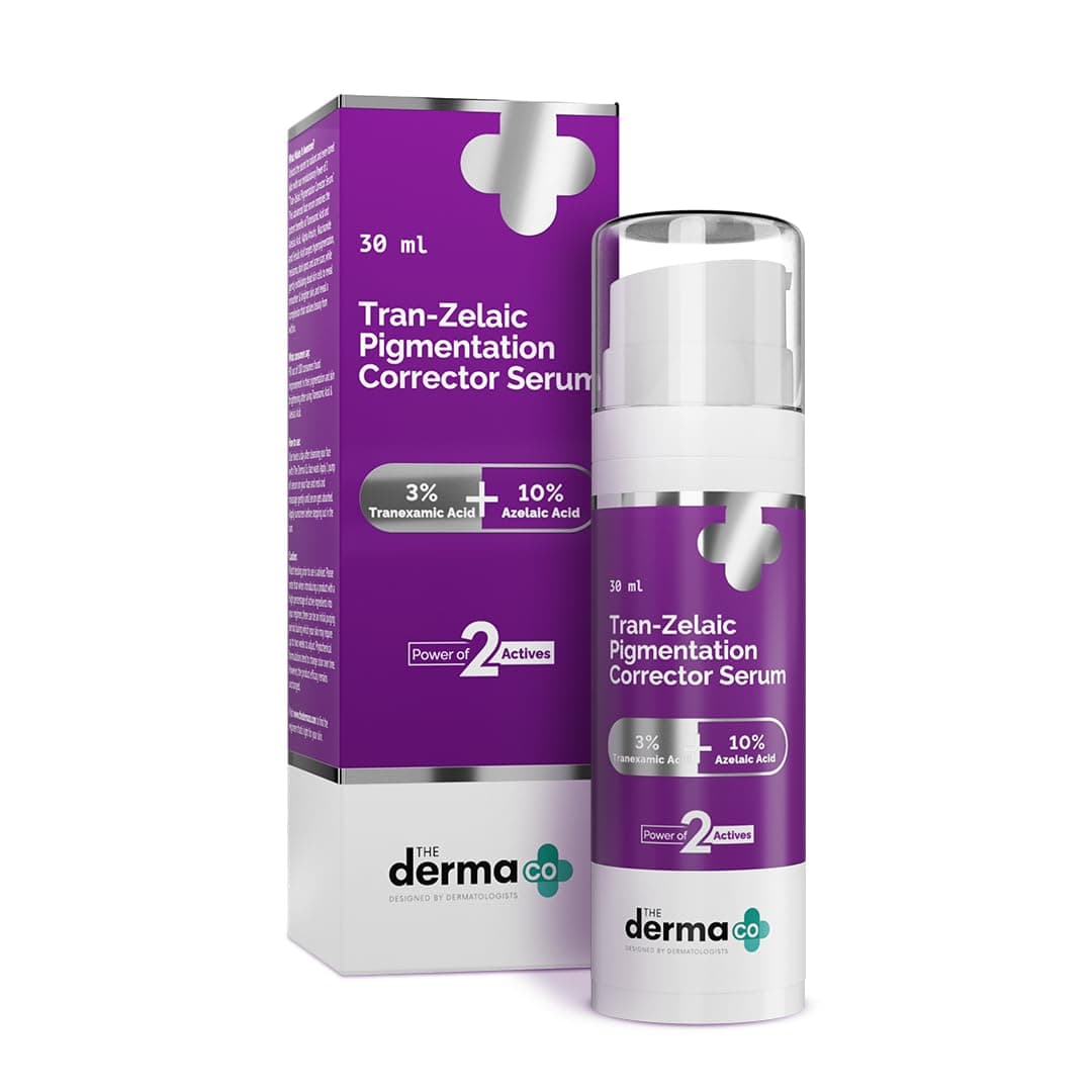 The Derma Co. Tran-Zelaic Pigmentation Corrector Serum with 3% Tranexamic Acid & 10% Azelaic Acid - 30 ml | Treats Hyper Pigmentation & Melasma | Reduces Acne & Acne Marks