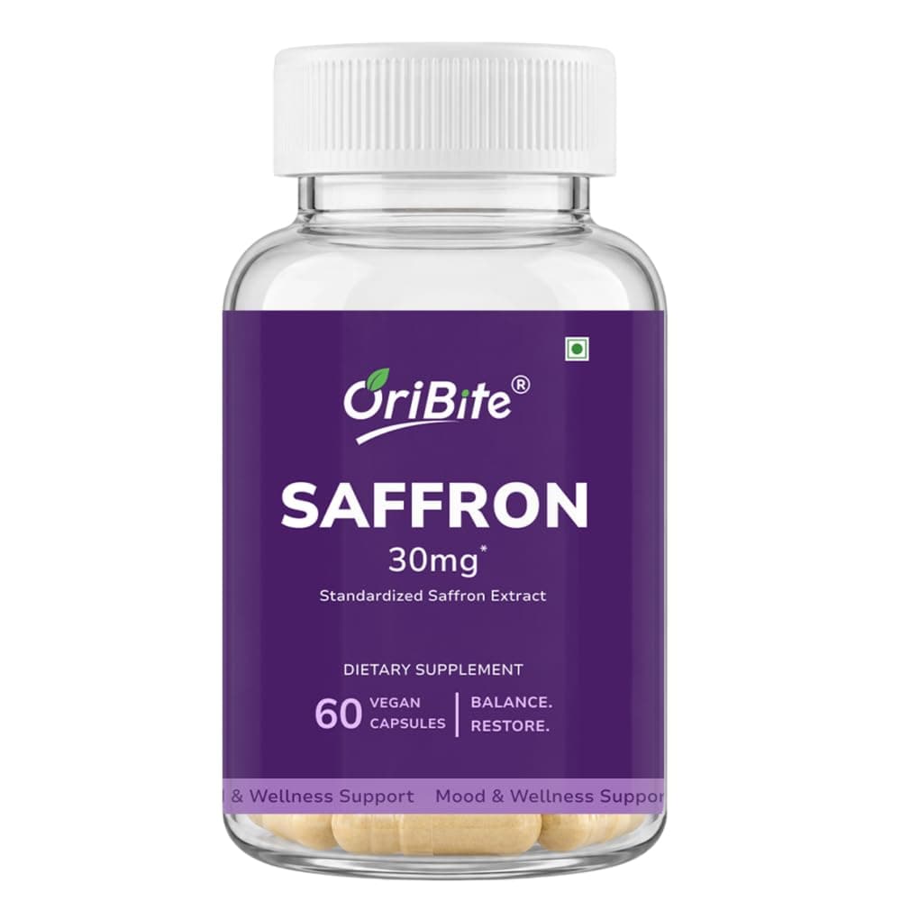 OriBite Saffron Capsules, 30mg Extract, Mood and Calm Support, Antioxidant Wellness Supplement for Men and Women, 60 Capsules