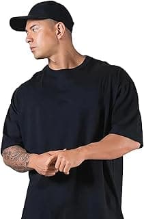 Veirdo Oversized Baggy Fit Drop Shoulder Half Sleeves Round Neck Solid Pure 100% Cotton T-Shirt for Men (Available in White, Black, Mustard, Maroon, Green, Lilac, Navy, Red Color)