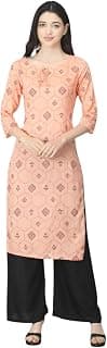 Biyu Women's Cotton Floral Printed Round Neck 3/4th Sleeves Readymade Kurta
