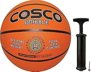 Cosco Rubber Basketball with Hand Pump, Size 5 (Multicolour)