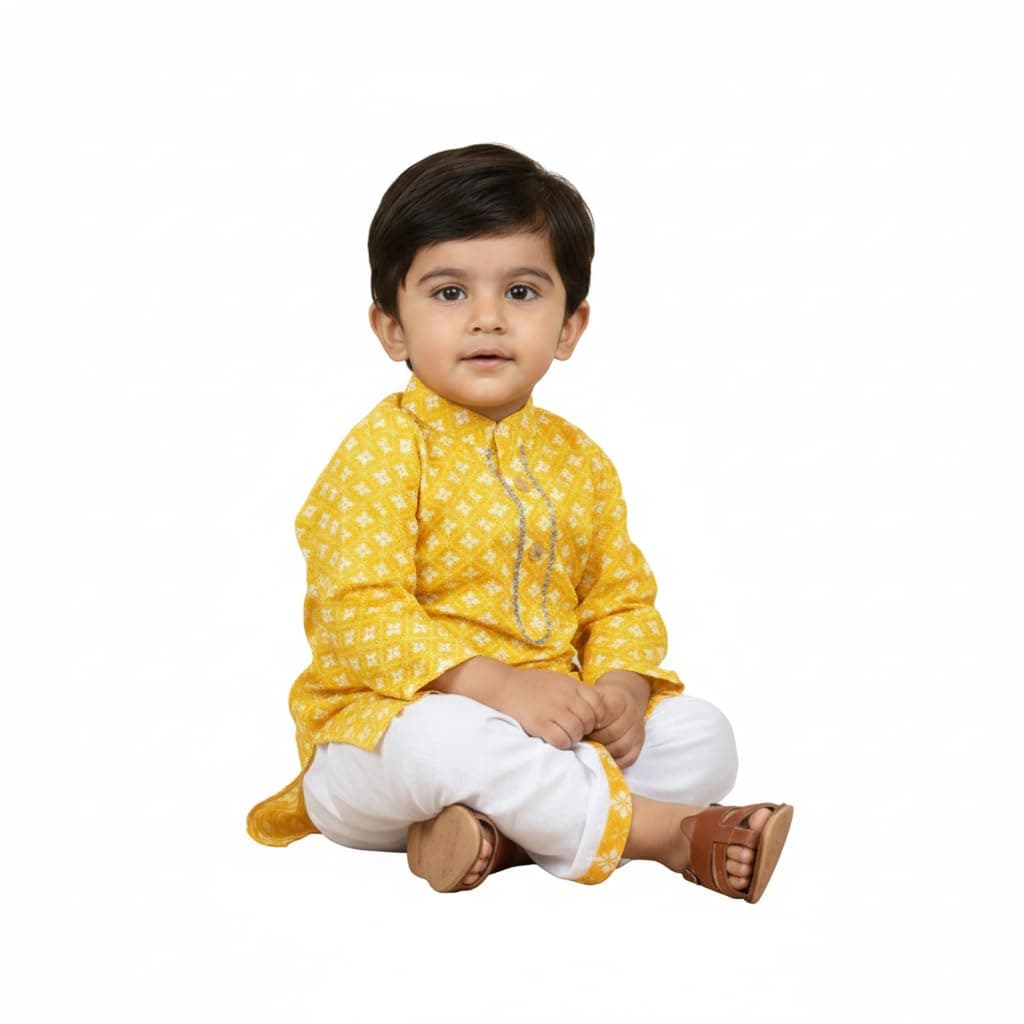 mustmom Baby Boy Dhoti Kurta Dress, Ethnic Wear for Rakhi, Janmashtami, Independence Day, Haldi, Annaprasan, 6-9 Months, 1-5 Years