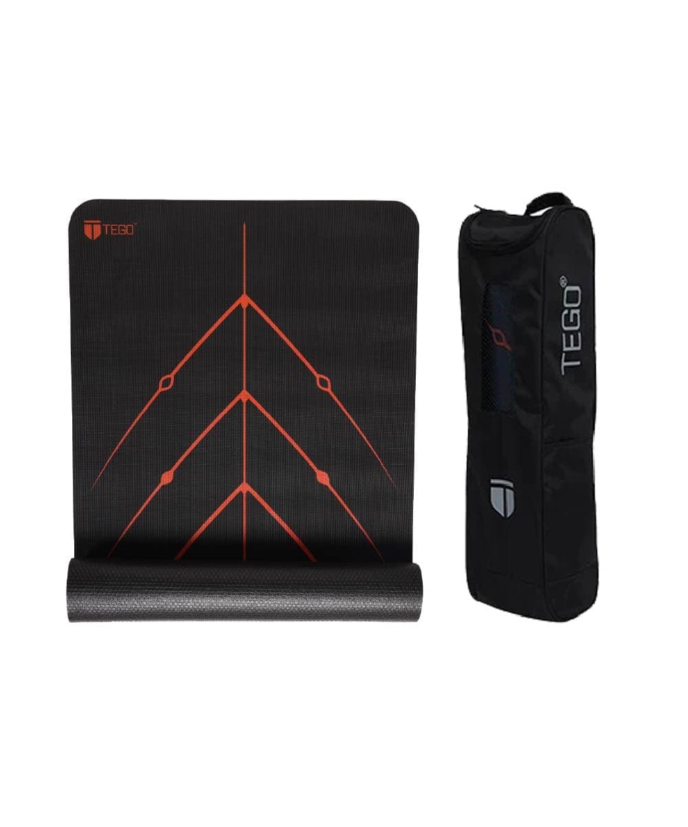 TEGO Stance Yoga Mat with GuideAlign for Posture Alignment (Black Orange with Bag) | Reversible Design with Dual Texture Grip | 5mm Thick | Antimicrobial, Non-Slip, Sweat-Resistant | 6ft x 2ft | Yoga & Fitness Mat | Shoe-friendly