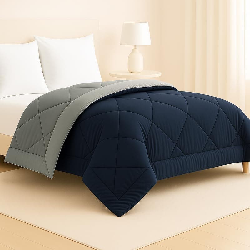 HOMEKART 2nd Gen 200 GSM Microfiber Reversible Quilted Solid Super Soft and Cozy AC Comforter/Blanket/Quilt/Duvets for King Size/Double Bed Size (230X250 cm, Grey/Black)