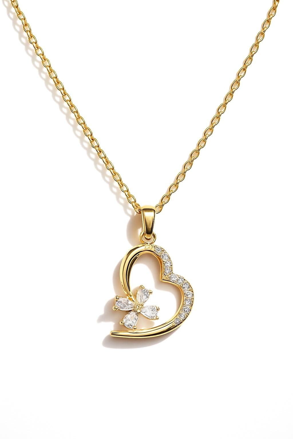 MEENAZ Jewellery Gold Heart Pendant Necklace for Women | Butterfly AD Stone Love Charm Locket | Adjustable Chains | Stylish Necklace Set | Anti Tarnish |Valentine Gift for Girls Woman Girlfriend