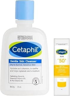 Cetaphil Gentle Skin Cleanser 125 ml Hydrating with Niacinamide Vitamin B5 Combination Skin Sun Spf 50 Sunscreen Very High Protection Light Gel Water Resistant Vitamin E 50 Ml Pack Of 1