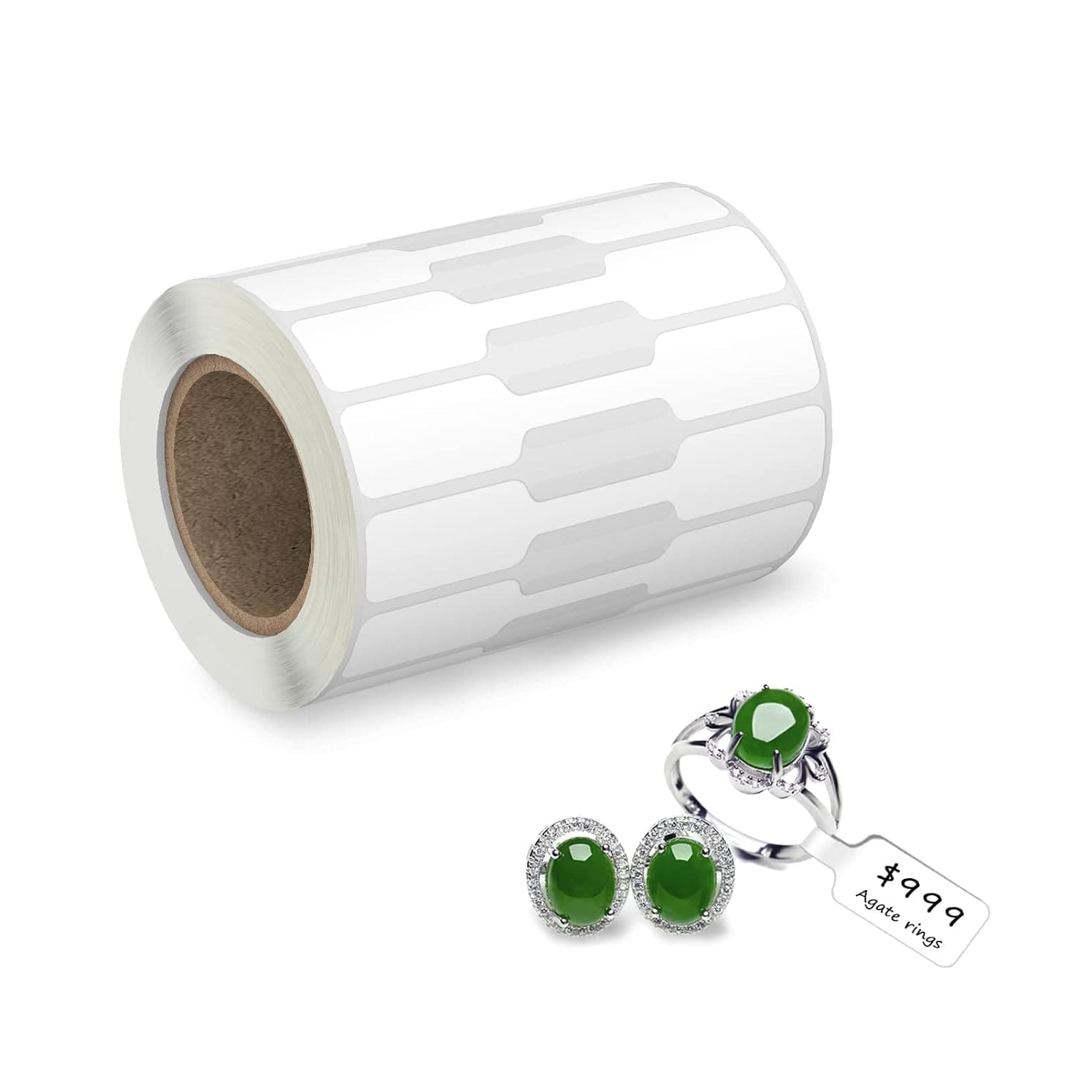 True-Ally 1000 Labels Pcs Jewelry Tags Roll for Necklace Earring Price Identify, Rectangle Shape Self Adhesive White Blank Dumbbell Jewelry Stickers Labels for Bracelet, Ring, Clothing Display