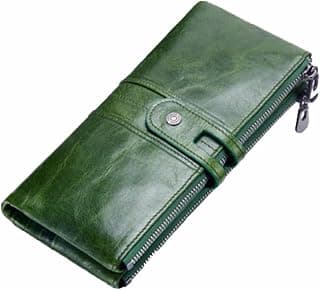 Contacts Bifold Wallets for Women | Genuine Leather Ladies Clutch/Wallet with RFID Protection | Slim Zipper Purse/Card Holder Organizer for Women (W15-Seaweed Green)…