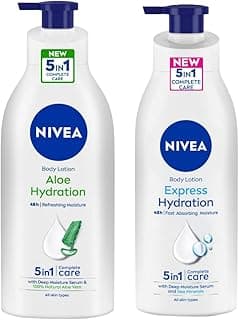 NIVEA Body Lotion, Aloe Hydration, with Aloe Vera for Instant Hydration in Summer, for Men & Women 600 ml & NIVEA Body Lotion For Men & Women, Express Hydration, for Fast Absorption, 400 ml