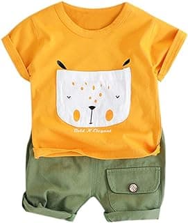 Bold N Elegant Cotton Cute Cartoon Printed Half Sleeve T-Shirt And Shorts Clothing Set For Infant Toddler Baby Boy Girl