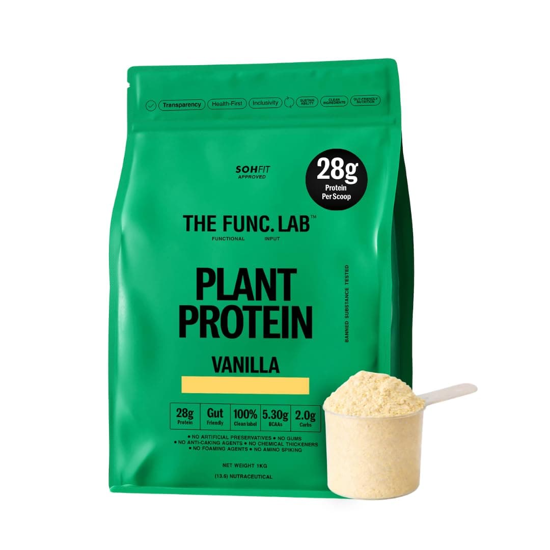 The Func. Lab Plant Protein for Men and Women – Vanilla Flavour | 1 kg | 28g Protein per Scoop | Pea and Rice Blend | Vegan, Sugar‑Free | 100% Clean Label, Gut Friendly, Vegetarian