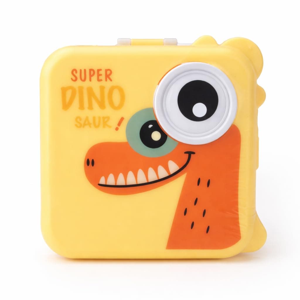 Shark Doo Doo® Super Dinosaur Yellow Kids Lunch Box – Stainless Steel Insulated Tiffin for School with Spoon, BPA-Free | Leak-Resistant Bento Box with Tray | 1120ml + 70ml
